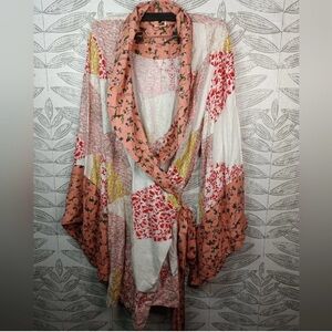 Floreat Anthro Kimono Robe Floral Quilted Patchwork Boho Multicolor